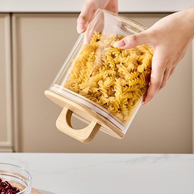 Sweejar 2 qt Glass Food Storage Jars with Airtight Lid, Half Gallon Laundry Pods Container, 64 oz Glass Jars for Laundry Room Organization, 2 Pack