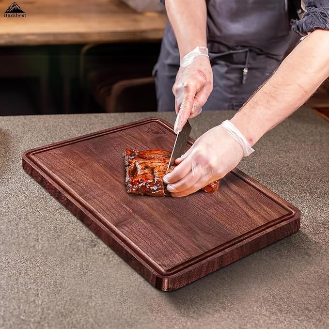 Handcrafted Walnut Wood Cutting Board 12x8, Non Toxic Kitchen Chopping Board with Juice Groove Charcuterie Serving Board, Eco & Knife Friendly Small Wooden Cutting Boards for Kitchen, Restaurant Use