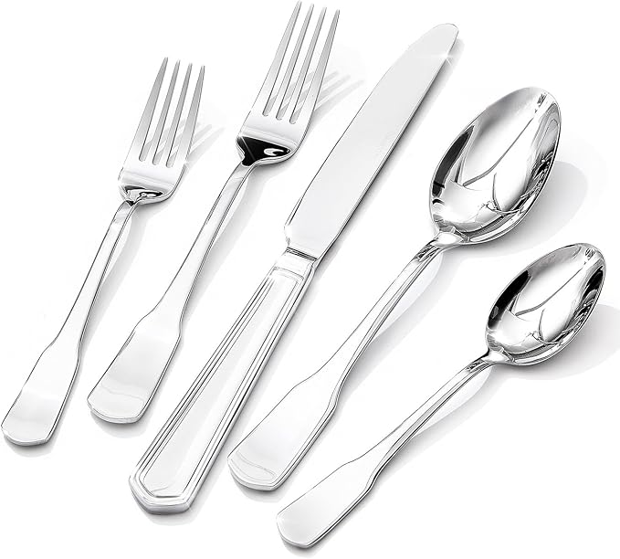 HIKAA Premium Silverware Set, Stainless Steel Flatware Set with Wide-Based Handles for Comfort & Durability, Forks & Spoons Cutlery Silverware Set (30PCS)