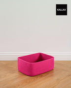 KALLAX Small Woven Basket, 13.5 x 9.5 x 5 Inches, Storage Basket for Organizing, Cute Small Rope Shelf Closet Cube Storage Bins Baskets for Shelves, Dog Toy Gift Baskets Empty, 3 Packs, Hot Pink