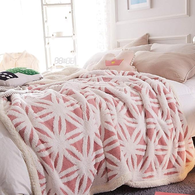 UKELER Luxury Soft Sherpa Throw Blanket Comfort Fuzzy Soft Sherpa Fleece Blanket for Bed/Couch/Sofa/Office/Camping, 60'' x 50'', Pink