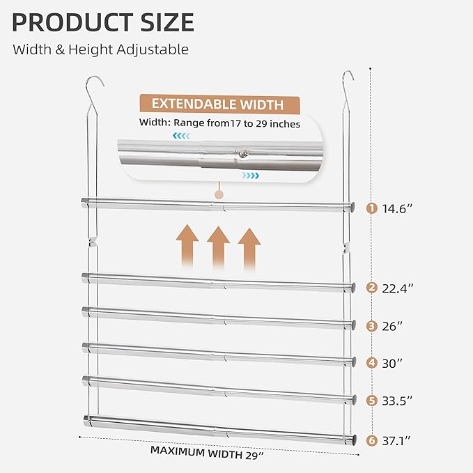 STORAGE MANIAC Hanging Closet Rod, Adjustable Width and Height Closet Hanging Organizer, Space-Saving Clothes Hanging Bar, Closet Extender Hanging Rod Double Closet Hanging Rod, 2 Pack Chrome