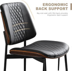 BV Dining Chairs Set of 2, PU Leather Armless Kitchen Chair in Modern Walnut Style, Mid Century Bentwood Side Chair with Metal Legs, Retro Accent Guest Chair for Kitchen Dining Room(Black)
