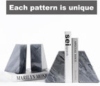 Marble Bookends for Heavy Books, Decorative Book Ends for Shelves, Unique and Heavy-Duty Book Ends for Hardback Book & CDS, Stone Book Stopper, Modern Book Holder, Monte Grigi, Set of 2