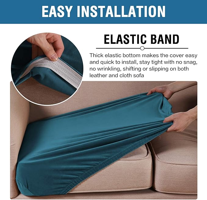 H.VERSAILTEX Velvet Stretch Couch Cushion Cover Plush Cushion Slipcover for Chair Loveseat Sofa Cushion Furniture Protector Seat Cushion Sofa Cover (2 Piece Large Sofa Cushion Covers, Deep Teal)