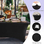 ABCCANOPY 6 FT Black Spandex Table Cover Stretch Fitted Wrinkle Resistant Tablecloth Reuse for Rectangular Folding Table Patry Event Wedding Banquet Protector