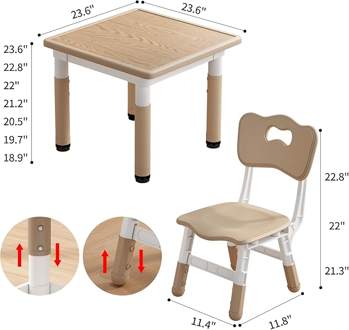Kids Table and Chairs, Height Adjustable Childrens Table and Chair Set, Kids Tables for Age 2-8, Graffiti Desktop, Table for Kids with 2 Seats, Small Kids Table, Max 300lbs