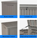 150 Gallon Outdoor Deck Box,Storage Lockable Waterproof Patio Furniture,Garden Tools,Cushions,Pool Accessories Outside Storage Resin Box(Grey)