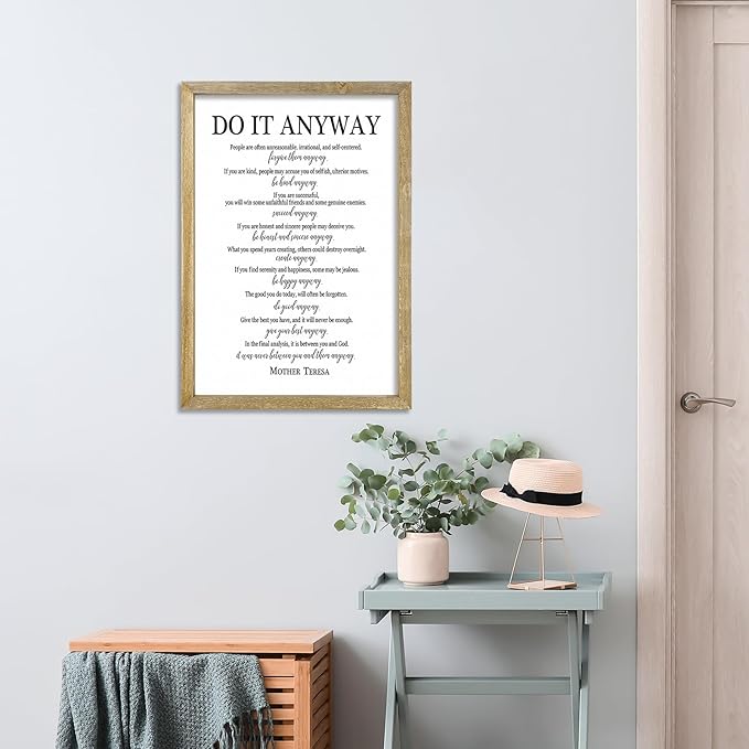 Do It Anyway Mother Teresa Wall Art Decor 16x11 Inch Wooden Framed Wall Hanging Sign (Wood)