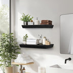 16"x6.8"x1.6" Slanted Floating Wall Shelves 2-Pack - Rustic Black Finish, Heavy-Duty Solid Wood Design with Hidden Brackets - Perfect for Living Room, Kitchen, Bathroom, or Office