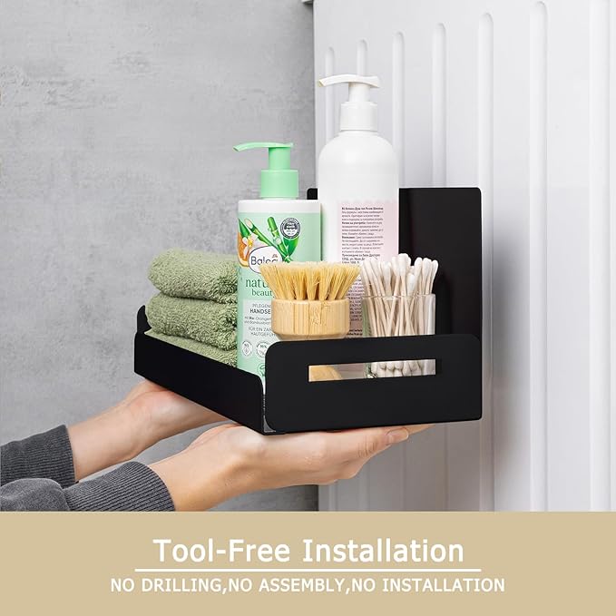 2-Pack Magnetic Spice Rack for Refrigerator - Heavy-Duty 20LB Capacity - Strong Magnetic Shelves for Classroom Whiteboards and Garage Tools, Kitchen Organizer for Utensils, Black