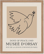 Poster Master Vintage Poster - Retro Minimalist Print - Gift for Artist, Friend - Dove Of Peace, Line Drawing, Sketch, Abstract - Wall Decor for Living Room, Bedroom, 8x10 Beige Framed