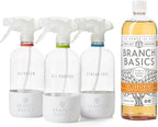 Branch Basics Cleaning Essentials Kit in Glass: All Purpose Cleaner and Bathroom Cleaner - Concentrate (33.8 Oz) + Glass Spray Bottles for Cleaning (16 Oz) Fragrance-Free
