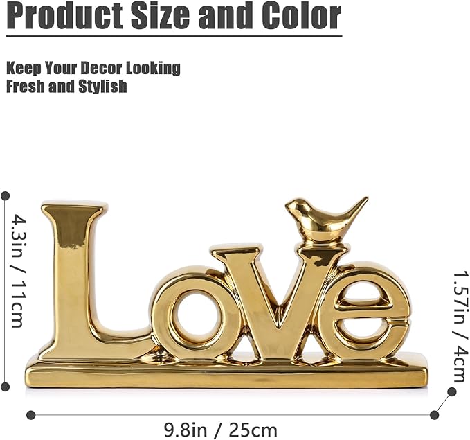 Love Sign Decoration - Gold Bird Sculpture Personalized Love Decor for Home, Living Room, Bedroom, Desktop & Cabinets
