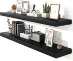 Heimlove 55 Inch Floating Shelves for Wall,10 Deep Large Black Wall Shelf with Heavy Duty Brackets,Mounted Storage & Display Shelves for Bedroom,Living Room,Kitchen,Office,Set of 2