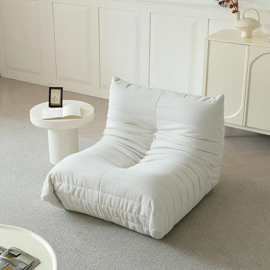 Luxury Sofa Couch Chair, Lazy Floor Seating, Fireside Bean Bag Chair, Ergonomic Tatami Sofa Lounger for Living Room, Bedroom, Office, Single Seat, White
