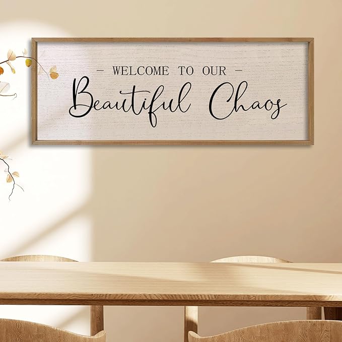 comurdyo Welcome To Our Beautiful Chaos Wall Decor Art 40"X15" for Home Entryway Sign Large Wood Framed Wall Hanging (Wood)