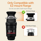 1/2 HP Garbage Disposals, TECASA Continuous Feed, Stainless Steel Food Waste Grinding System for Kitchen Sink Food Waste, Power Cord Included, Black - HyperCrush 50