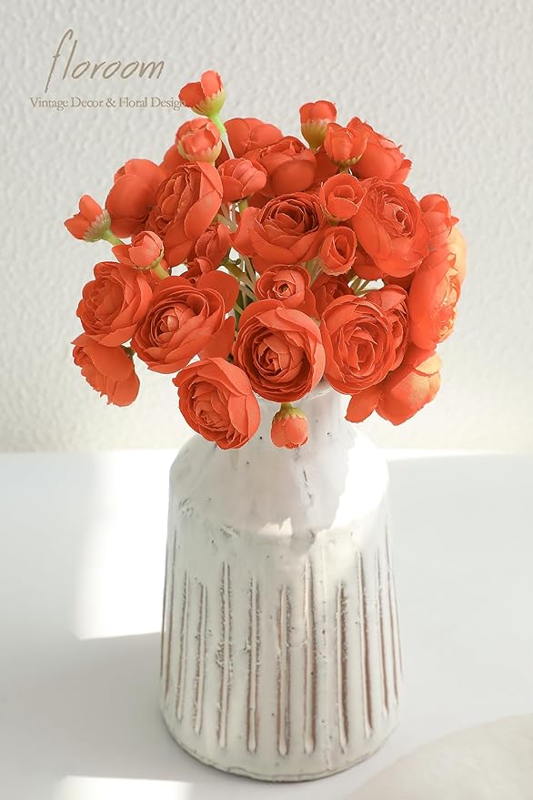 Floroom Ranunculus Artificial Flowers 18 Pcs Burnt Orange Faux Silk Mini Ranunculus Bulk Fake Wedding Filler Flowers for DIY Bouquets, Centerpieces, Bridal Shower Decorations & Arrangements