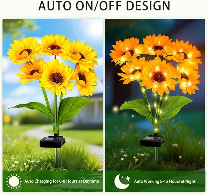Solar Sunflower Lights 2 Pack with 12 Sunflower Solar Lights Outdoor Garden Decor Birthday Gift for Mom Women Grandma,Waterproof Solar Flower Garden Stake Lights for Yard Landscape Patio Lawn Pathway