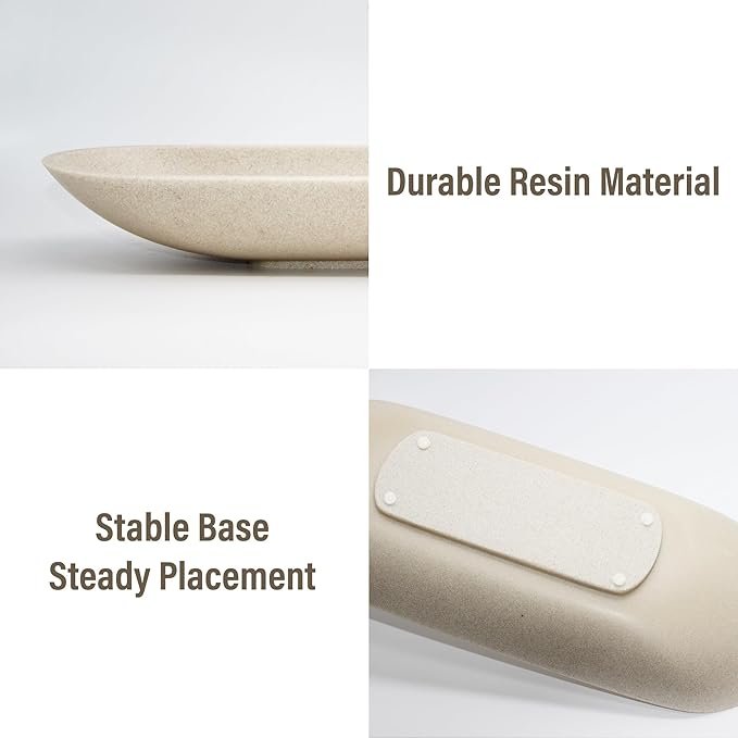 Large Decorative Bowl for Home Decor - Long Dough Bowl with Anti Slip Base for Table Centerpieces - Beige Minimalist Design Dough Decor Bowl for Coffee Table, Dining Table Centerpiece