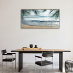 Framed Tropical Beach Wall Art - Ocean Waves Canvas Pictures Coastal Blue Sky and Sea Print Seaside Palm Tree Leaves Scene Painting Artwork Living Room Bedroom Office Home Decor 24" x 48"