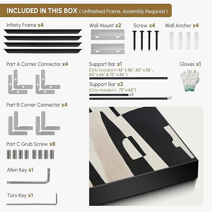 SIGNWIN 46"x72" Extra Large Framed Wall Art Black and White Abstract Geometric Design, Minimalist Modern Print for Home Living Room Bedroom Decor (Frame Assembly Required)