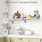 12 Inch Deep Floating Shelves, White Floating Shelves 48W x 12D, Deep Wall Shelves Bracket Set of 2, Large Display Hanging Floating Shelf for Bathroom, Living Room, Wide Storage Wooden Wall Shelf