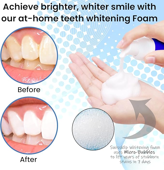 Swissklip Teeth Whitening Foam | Mint Flavor Whitening Toothpaste | Teeth Whitener I Professional Teeth Whitening Kit | 100% Vegan - Made in USA - 1.69 oz - Pack 1