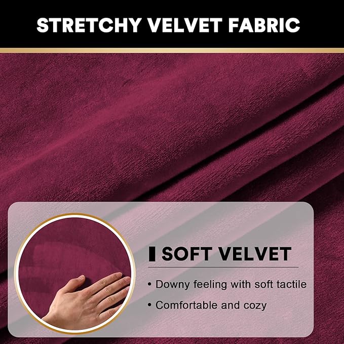 PrinceDeco Stretch Couch Cushion Covers Fitted Individual Seat Couch Slipcover Sets Velvet Fabric Soft Slip Cover for Chair Sofa Cushion Furniture Protector(Each Width Up to 29.5",Burgundy)