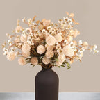 Beige Silk Flower Arrangements For Home Decor, Large Floral Centerpieces For Tables, Fake Mums + Eucalyptus + Wild Flowers in Bulk, Long Stem Artificial Flowers Coffee Dining Table, Faux Mums Flowers