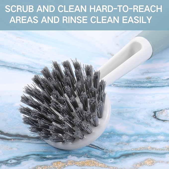 Patelai 24 Pack Kitchen Scrub Dish Brush with Long Handle Dish Scrubber with Stiff Bristles Scrub Brushes for Kitchen Dishes Washing Tools, Pots, Pans and Sink Cleaning (Celadon)