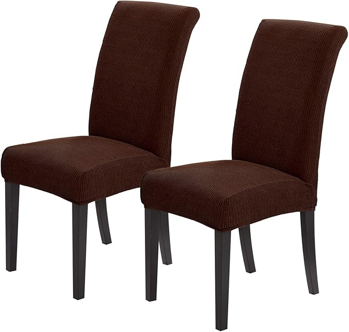 Joccun Chair Covers for Dining Room Set of 2, Dining Chair Slipcovers Stretch Dining Room Chair Covers Seat Protector,Washable Parsons Chair Cover for Home,Hotel(Chocolate,2 Pack)