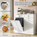 Loomie Double Tilt Out Laundry Hamper Cabinet, Hidden Laundry Cabinet with 2 Drawers & 2 Baskets, 30 Gallon Trash Can for Bathroom, Kitchen, White