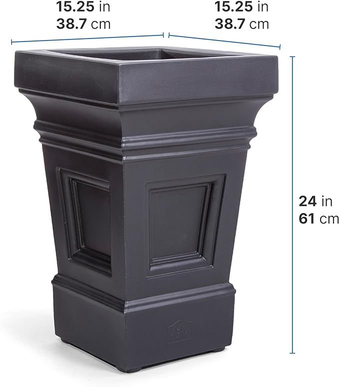 Step2 Atherton Square Planter, Large Planters for Outdoor Plants, Gardening and Flower Pot for Patio or Porch, Efficient Drainage, Durable Plastic, Onyx Black