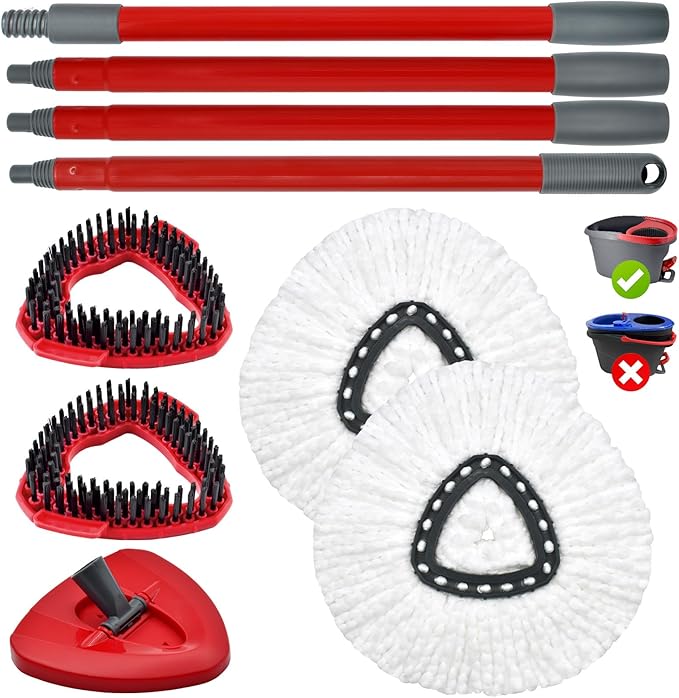 Spin Mop Head Replacement,Iron Spin Handle,Brush and Base Compatible with O Cedar EasyWring 1 Tank System,Microfiber Mop Refills and 30-58" Handle Combo Set to Floor Cleaning(White,1 Tank)