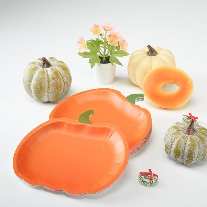 Cheerland Pumpkin Party Plates Fall Paper Plates Disposable Dessert Shaped Tableware for Halloween Birthday Baby Shower Halloween Classroom Autumn Harvest Thanksgiving Party Favor Decorations 24pcs