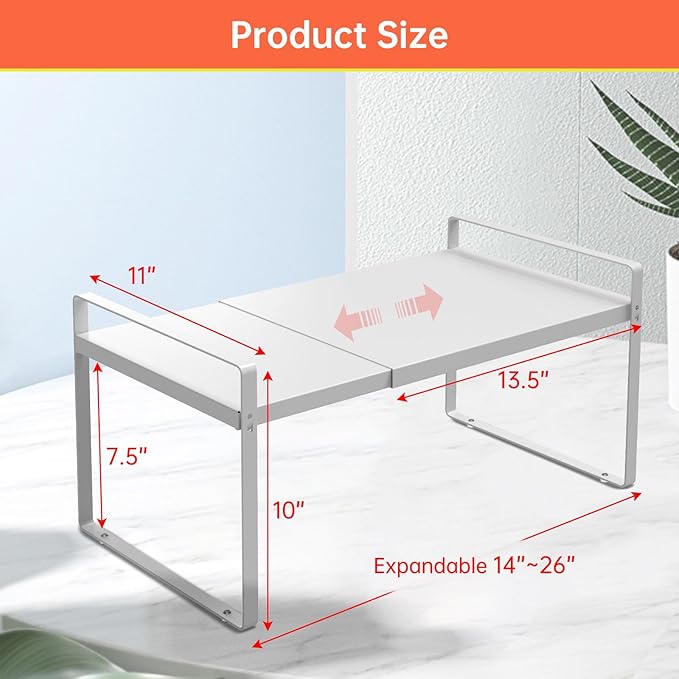 Expandable Cabinet Organizer 14"~25", Kitchen Shelf Organizer Spice Rack 11” wide, Cupboard Organizers And Storage Shelves, Kitchen Counter Organizers, Countertop Cabinets Small Pantry Shelf