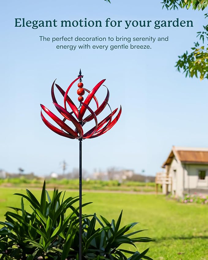 Yard Garden Wind Spinners - 91" Height Extra Large Wind Spinners Outdoor Metal, Kinetic Wind Sculptures for Lawn Patio Garden Decor (Burgundy Lotus)