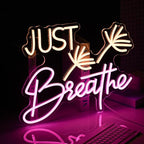 Just Breathe Neon Sign Dimmable Breathe Neon Signs Light Up Sign for Wall Decor LED Letters Neon Light by USB for Bedroom Yoga Studio Gym Reading Room(12.6 * 16.5In)