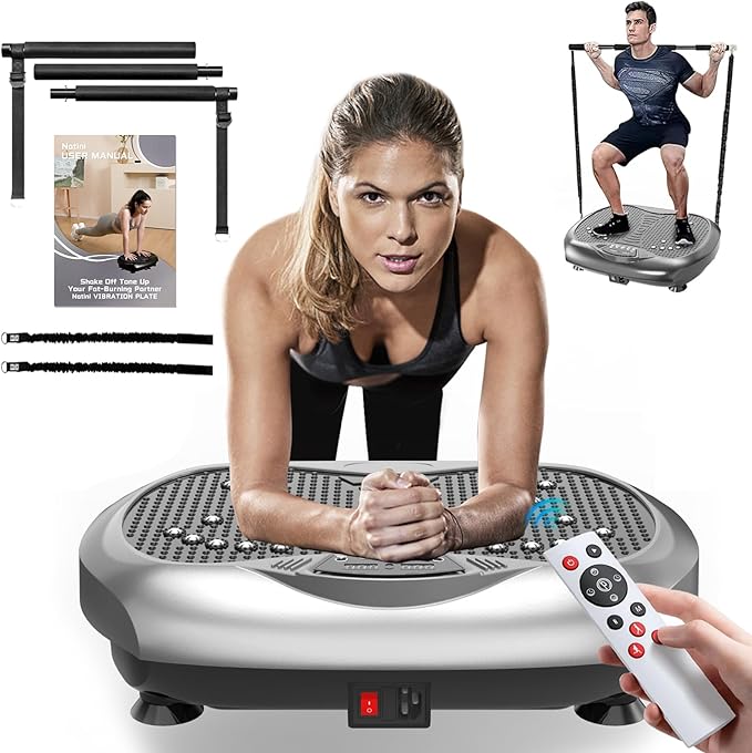 Vibration Plate Exercise Machine - Whole Body Workout Vibration Platform Lymphatic Drainage Machine for Weight Loss Home Fitness with Resistance Bands Remote