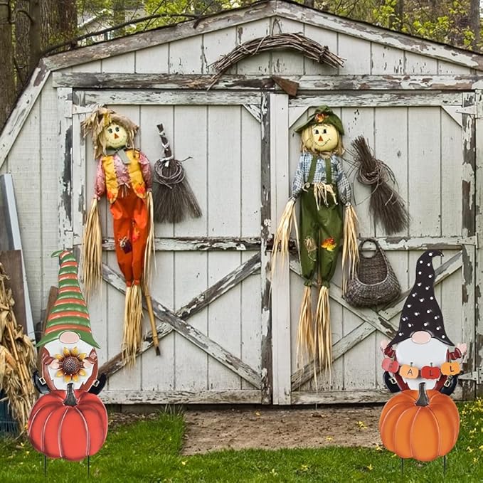 hogardeck Fall Decorations for Home Outdoor, 2 Pcs Metal Gnome Decorative Garden Stakes with Pumpkins for Fall Decor, Yard Signs for Garden Home Lawn Patio Thanksgiving Decorations
