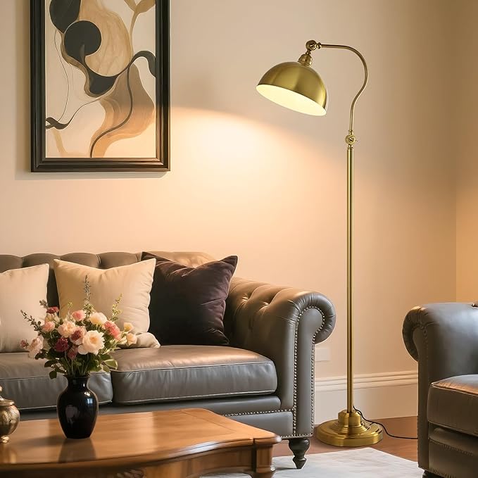 Bright LED Gold Reading Floor Lamp with Remote Control and Bluetooth Dimming,Living Room Bedroom Bedside Office Study Library Adjustable Standing Tall Lights, Unique Modern Brass Home Decor Essentials