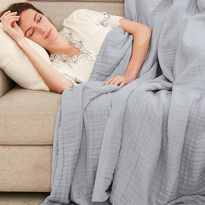 EMME Cotton Throw Blanket for Couch Soft Muslin Blankets 50"x60" Lightweight Breathable Blanket All Season Gauze Blanket, Light Grey