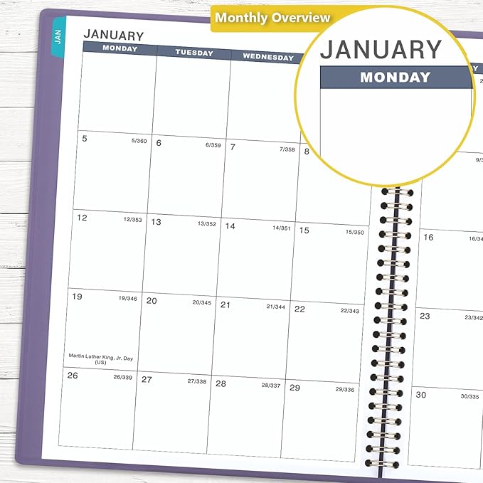 Appointment Book/Planner 2026 - Weekly Appointment Book 2026, January 2026 - December 2026, 8.26"x 11.4", Daily/Hourly Planner with Tabs, 15 Minutes, Wirebound - Purple