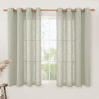 LAMIT Sage Grey Sheer Linen Curtains 54 Inch Length for Bedroom, Bronze Grommet Light Filtering Panels Neutral Drapes for Living Room/Window, 2 Panels Set, 52 x 54 Inch