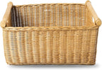 The Basket Lady Pole Handle Wicker Storage Basket, Large, 18 in L x 14.5 in W x 9 in H, Sandstone