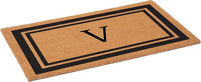 Calloway Mills 152961830V Black Border 18" x 30" Monogram Doormat, (Letter V)