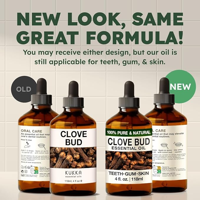 Kukka Clove Oil for Teeth and Gums - 4 Fl Oz - 100% Pure Natural Clove Essential Oil - Steam distilled from Flower Buds for Potency - Perfect Solution for Oral Care, Hair, Diffuser & Soap Making Scent