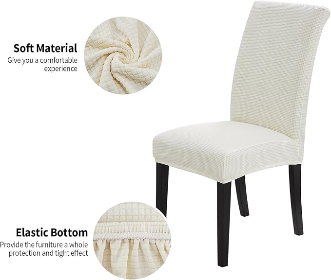 Joccun Chair Covers for Dining Room Set of 2, Dining Chair Slipcovers Stretch Dining Room Chair Covers Seat Protector,Washable Parsons Chair Cover for Home,Hotel,Banquet(Ivory,2 Pack)
